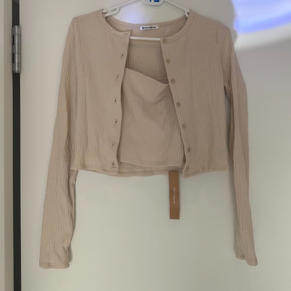 Reformation Ruby Knit Cardigan Set, Bone, Size S